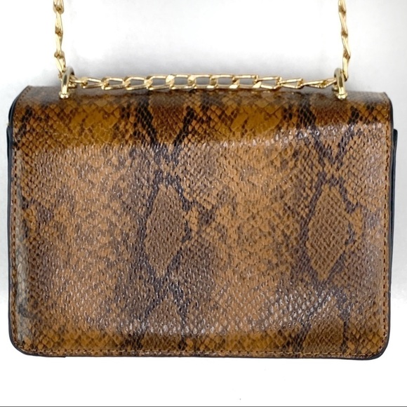 NEW-DUALFLAP GoldAccents Snake Print Crossbody Bag - Picture 4 of 10